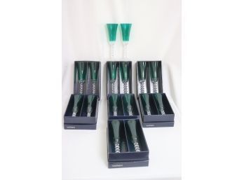 Set Of 16 Mikasa Crystal Gemstone Green Champagne Flutes In Original Boxes
