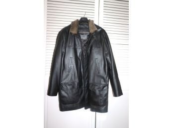 B & C Essentials Mens Leather Jacket With Shearling Collar