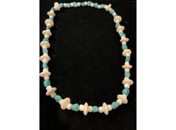 Very Pretty 30' Turquoise Necklace With Discs And White Bead Accents. Perfect Summer Jewelry
