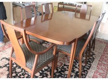 John Widdicomb Contemporary Banded Walnut Dining Table With 6 Chairs