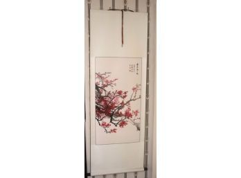 Lovely Chinese Painted Scroll Of Cherry Blossoms With Character Poem & Seal