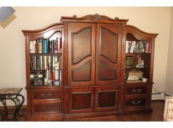 Dark Wood TV Wall Unit Bookcase With Glass Shelves