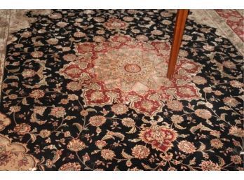 Elegant Hand Made Wool Area Rug/Carpet In Rich Dark Tones With Center Medallion