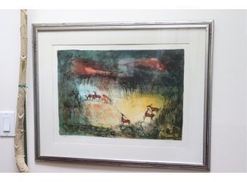 Original Hoi Lebadang Limited Edition Signed Lithograph Of Antelope In A Forest