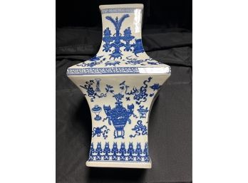 Large Blue And White Asian Porcelain Vase