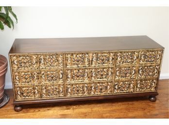 Interesting John Widdicomb Spanish Baroque Style Low Cabinet/Chest With Carved & Gilt Doors & Drawers