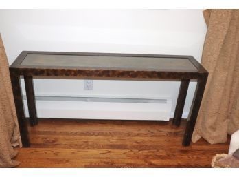 1970s Oil Drop Finish Parsons Style Console Table With Glass Top