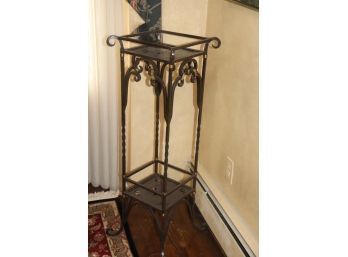 Wrought Iron Metal Plant Stand With Nice Curved & Incised Details
