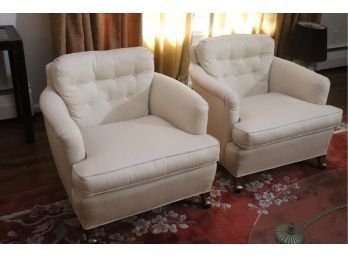 Pair Of Diminutive Club Chairs In Elegant White Upholstery
