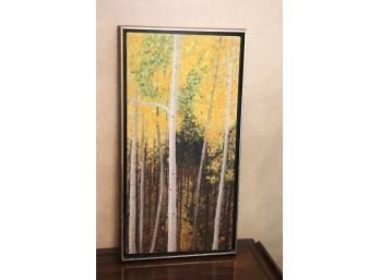 MCM Painting Of Birch Trees In The Forest In Original Frame
