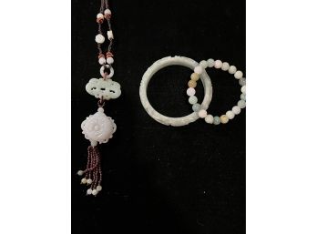 Perfect Casual Summer Beaded Stone Necklace With 2 Matching Natural Stone And Beaded Bracelets