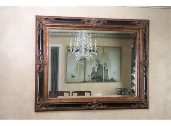 Large Beveled Wall Mirror In Baroque Style Frame With Black & Antique Gold