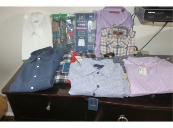 Lot Of Mens New Shirts, Including Polo Ralph Lauren & Other Brand Names With Socks & Flannel Pajamas