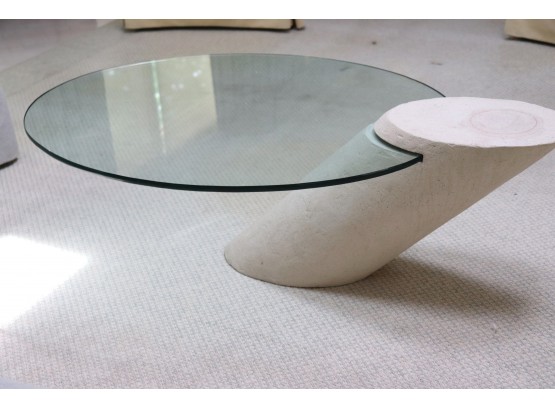 Unique Contemporary Coffee/Side Table With Floating Glass On A Heavy Resin Stand