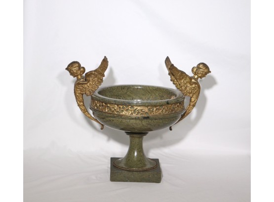 Large Stunning Granite Pedestal Bowl With Figural Detailing