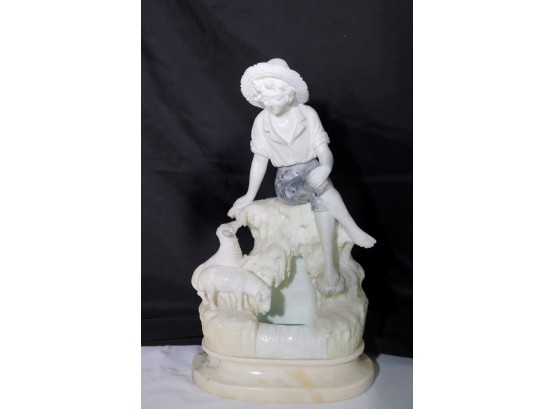 Gorgeous Antique Carved Stone Marble Sculpture/Lamp Conversion Of A Lady With Sheep Signed By Artist Firenze