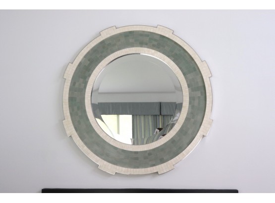 Stunning Contemporary Mosaic Style Mirror Encased In A Metal Frame With A Beveled Edge, Nice Statement Piece