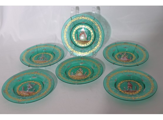 Collection Of Pretty Vintage Hand Painted Plates With Victorian Images