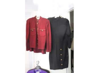 Women's Clothing Black Dress By St. Johns  Size 6 & St. John Cranberry Colored Jacket Size 8