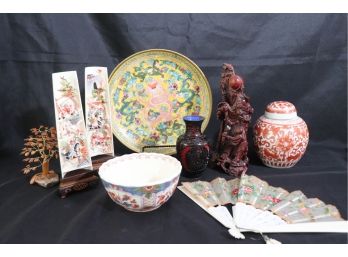 Asian Collectibles, Carved Bone Asian Style Battle Horse Scene, Ginger Jar, Wiseman Sculpture & More