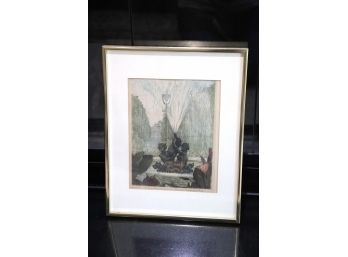 Fountain At Luxembourg Gardens Signed By The Artist Framed Etching