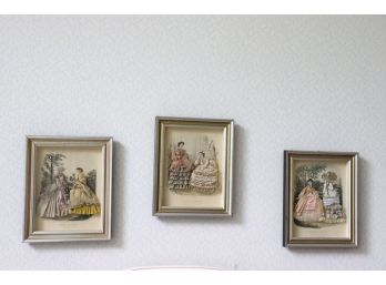 Set Of 3 Pretty Embellished/Embossed Framed Prints By Anaris Goucdourze In Antiqued Finish Frames