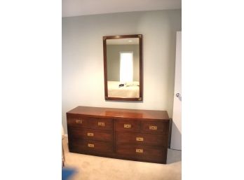 Vintage Quality Wood Campaign Dresser And Mirror