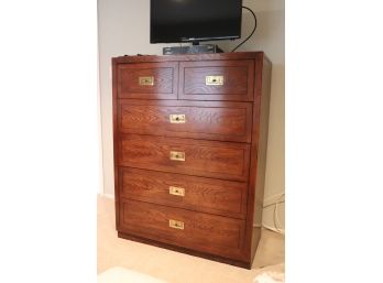 Vintage Quality Wood Campaign Dresser With Brass Handles
