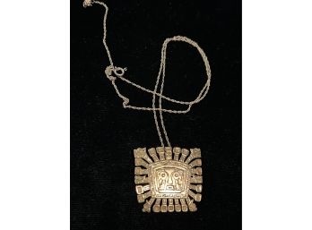 18K YG Unique Mask Pendant/Pin Of Mexican Origin With 18K YG   24' Necklace