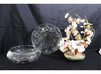 Tiffany & Co Plate With Star Design, Pretty Glass Bowl With Frosted Etched Leaf Detail & Unique Shell Art