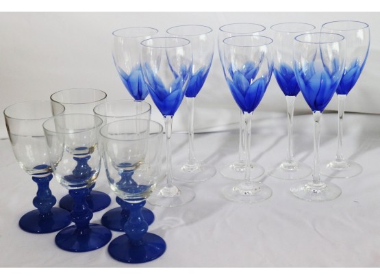 Signed Wine Glasses With Gorgeous Blue Floral Detail On The Bottom Signed Maslach 83 & Villeroy & Boch