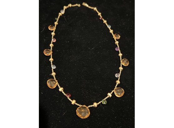18K YG Gorgeous Marco Bicego 16' Multicolor Gemstone Necklace W/ Gold Nugget Spacers - Paradise Collection