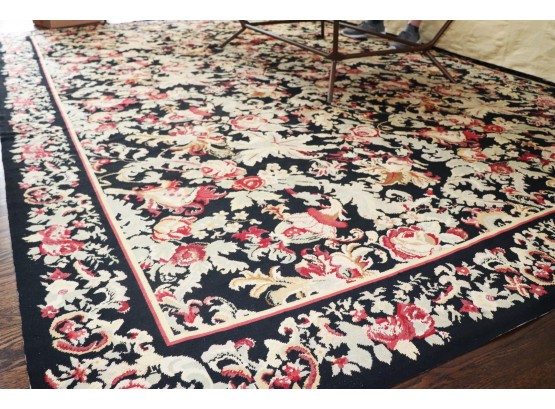 Needlepoint Rug With Scrolled Floral Design Measures Approximately 143 Inches X 106 Inches