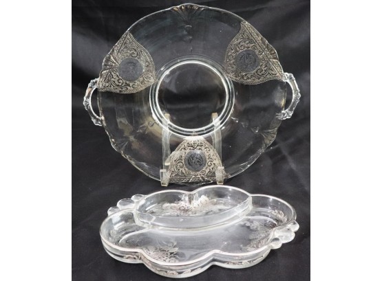 Beautiful Glass Dishes With Sterling Overlay Serving Dish With Handles , Snack Dish