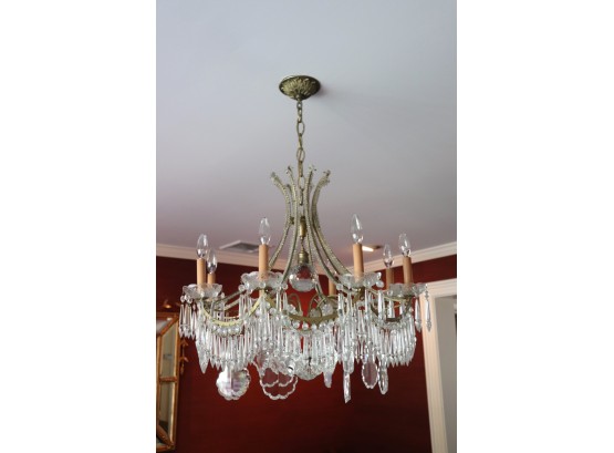 Very Pretty Chandelier With 8 Arms & Hanging Crystal Droplets, Approx. 24 Inches X 24 Inches, Fabulous Piece!