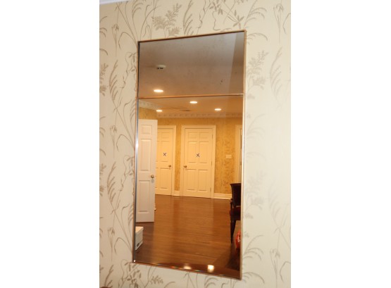 Contemporary Wall Mirror With Antiqued Finish Top Panel Encased In A Gilded Metal Frame