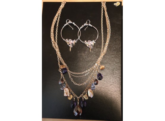 Rachel Reinhardt 16' Mixed Gemstone Multistage Necklace  Bonus Pair Fun Crystal Hoop Earrings