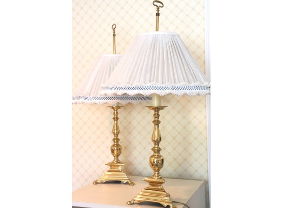 Pair Of Gorgeous Brass Table Lamps With Paw Feet By Underwriters Laboratories Lamps With Pleated Shades