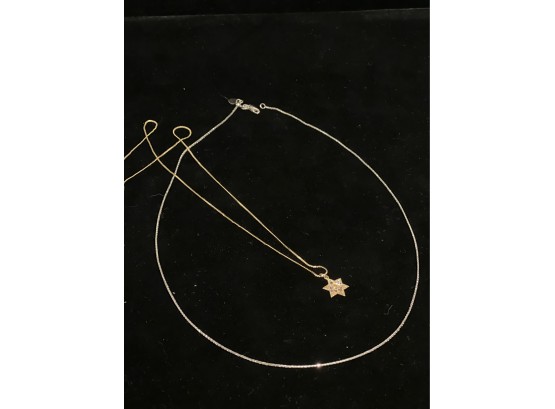 14K YG 18' Fine Necklace With Star Of David Pendent With Inlaid Enamel Design  14K WG 20' Fine Necklace