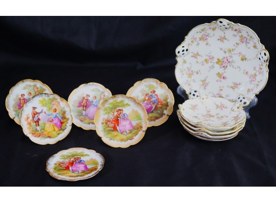 Beautiful Collection Of Vintage Limogess Miniature Wall Plates With Hangers & Pierced Rosenthal Floral Dish
