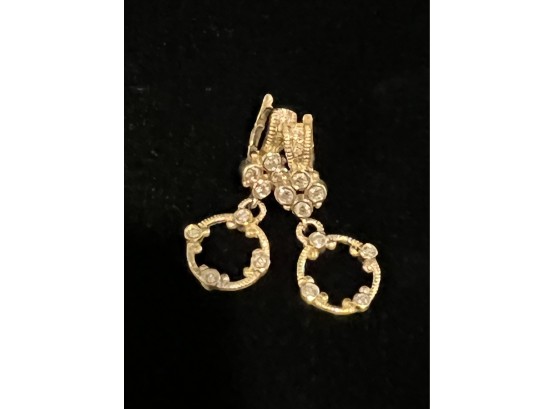 18K YG Pair Of Diamond Accented Drop Earrings