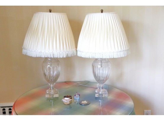 Collection Includes A Pair Of Pretty Table Lamps On Lucite Base, Includes Small Trinket Boxes