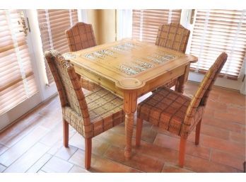 Painted Game Table With A Safari Theme, Includes 4 Quality Woven Wicker Chairs