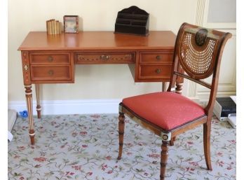 Hand Painted Wood Desk Louis The 16th Style Includes A Chair With Cane Backrest Quality Of Theodore Alexander