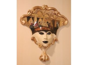Very Pretty Macabre Style Wall Mask Painted & Signed By The Artist On The Back, Papier Mache