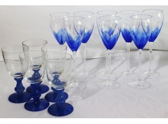 Signed Wine Glasses With Gorgeous Blue Floral Detail On The Bottom Signed Maslach 83 & Villeroy & Boch