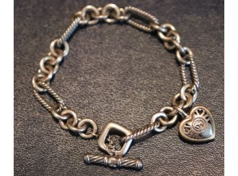 18K YG/.925 David Yurman  7' Mixed Link Bracelet With Heart Charm