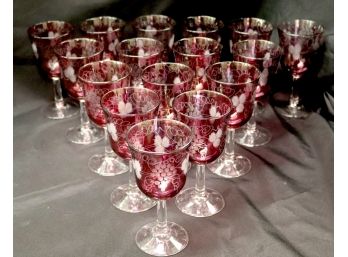 Collection Of Purplish/ Rose Colored Wine Glass With Etched Detailing