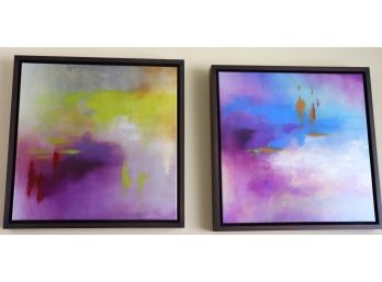 Pair Of Unique Colored Impressionist Canvas Prints Encased In A Quality Wood Frame