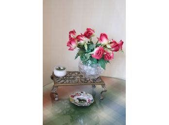Tiffany & Co Vase W Floral Display On Ornate Metal Stand, Villeroy & Boch Naf Porcelain Trinket Box & Signed